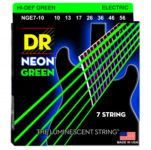 DR NGE7-10 HI-DEF NEON™ струны для 7-струнной электрогитары, с люминесцентным покрытием, зелёные 10 - 56