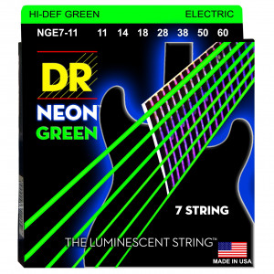 DR NGE7-11 HI-DEF NEON™ струны для 7-струнной электрогитары, с люминесцентным покрытием, зелёные 11 - 60