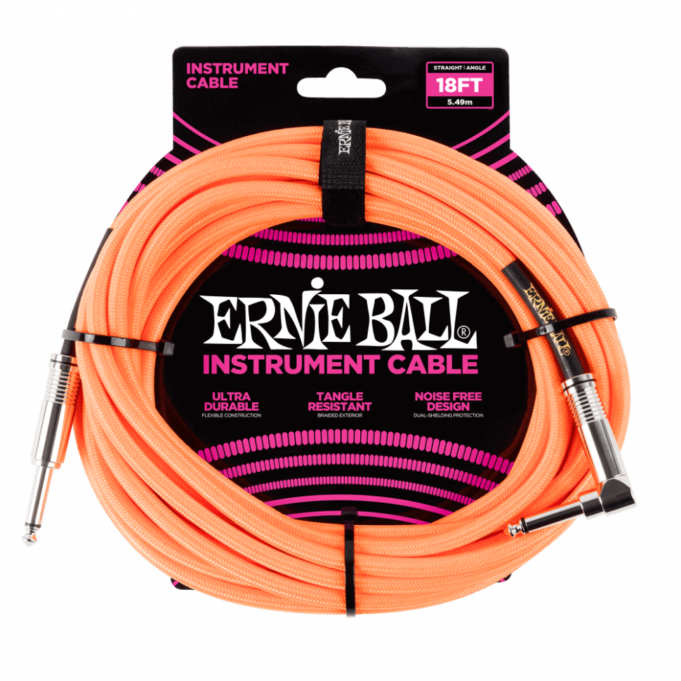 Кабель инструментальный Ernie Ball 6084 прямой-угловой 5,49 м, оранжевый неон