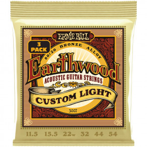 Ernie Ball 3007 Earthwood 80/20 Bronze Custom Light 3 Pack 11.5-54 струны для акустической гитары