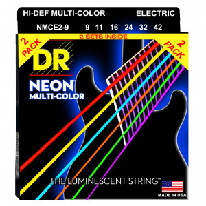 DR NMCE-2/9 HI-DEF NEON™ струны для электрогитары, с люминесцентным покрытием, разноцветные 9 - 42, 2 комплекта