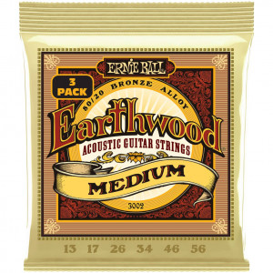 Ernie Ball 3002 Earthwood 80/20 Bronze Medium 3 Pack 13-56 струны для акустической гитары
