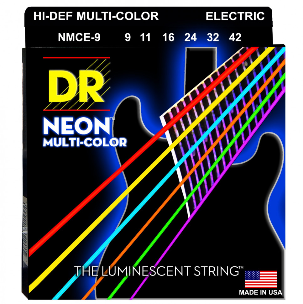 DR NMCE-9 HI-DEF NEON™ струны для электрогитары, с люминесцентным покрытием, разноцветные 9 - 42