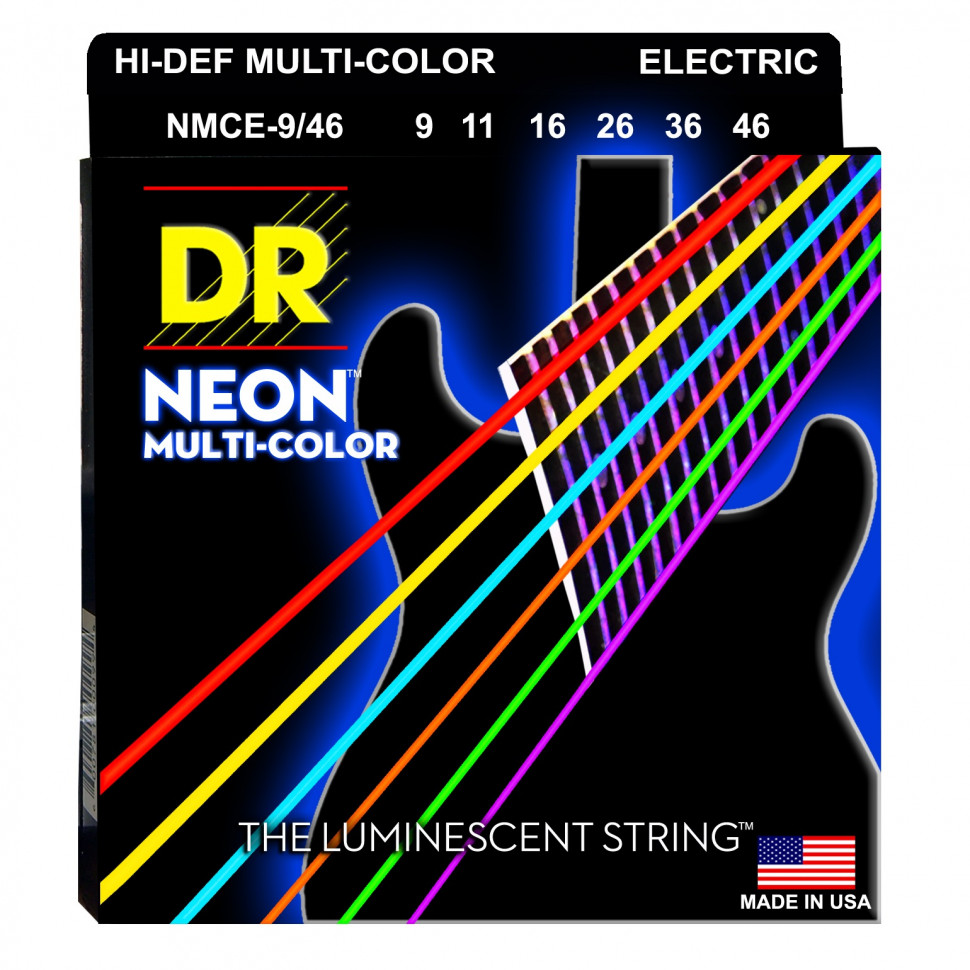 DR NMCE-9/46 HI-DEF NEON™ струны для электрогитары, с люминесцентным покрытием, разноцветные 9 - 46