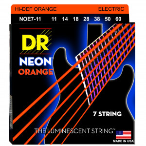 DR NOE7-11 HI-DEF NEON™ струны для 7-струнной электрогитары, с люминесцентным покрытием, оранжевые 11 - 60