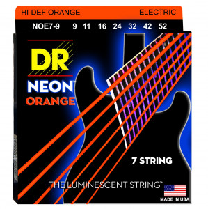 DR NOE7-9 HI-DEF NEON™ струны для 7-струнной электрогитары, с люминесцентным покрытием, оранжевые 9 - 52