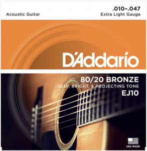 D'Addario EJ10 80/20 Bronze Acoustic Extra Light, 10-47 струны для акустической гитары