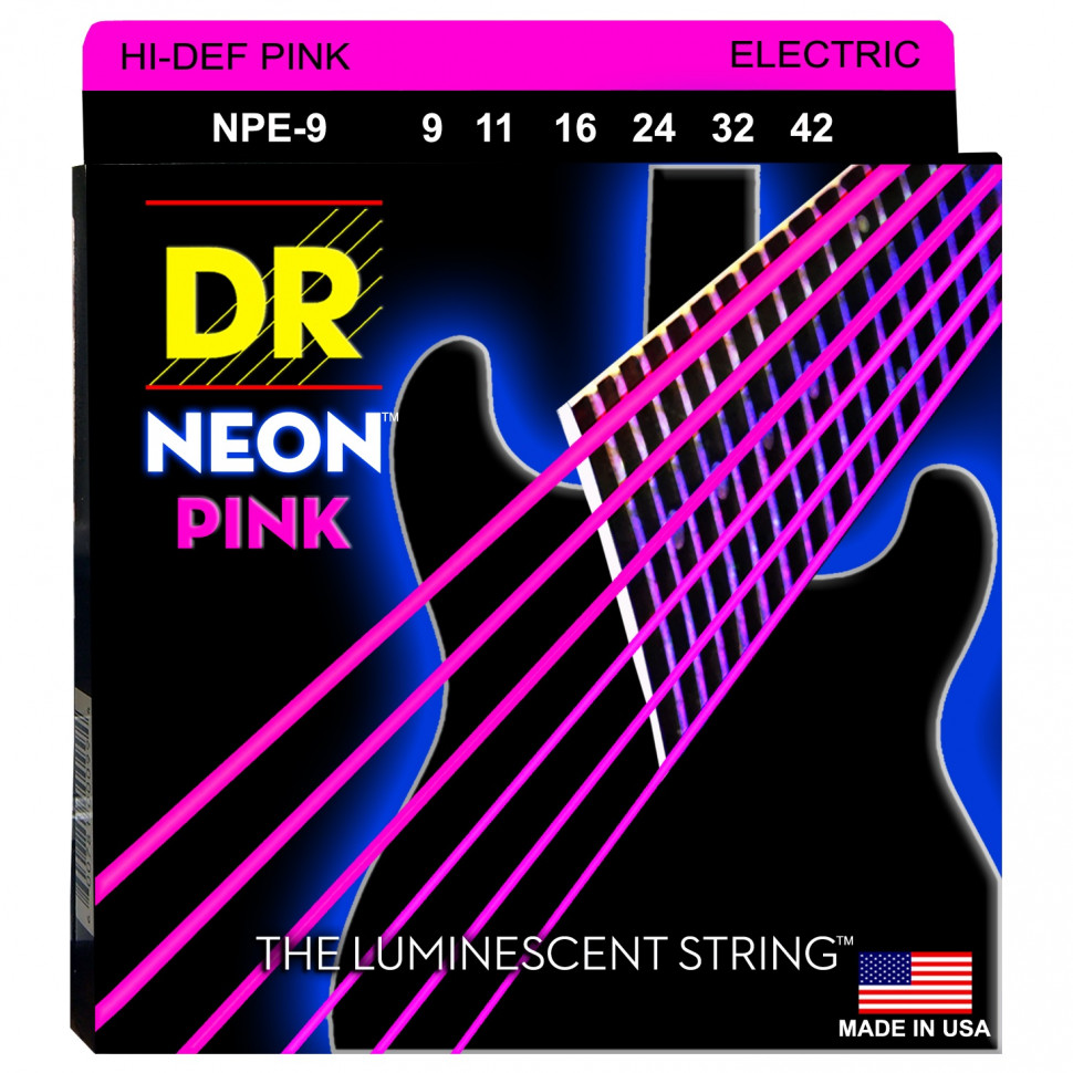 DR NPE-9 HI-DEF NEON™ струны для электрогитары, с люминесцентным покрытием, розовые 9 - 42