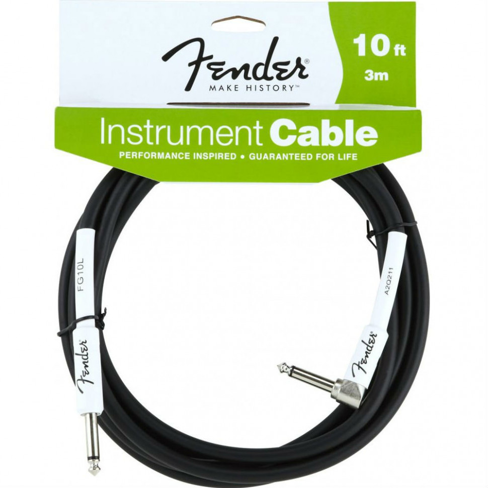 Fender 10' Angle Inst CBL BLK инструментальный кабель, черный 3,05 м