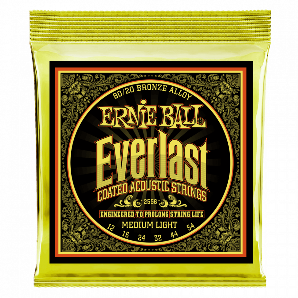 Струны для акустической гитары Ernie Ball 12-54 2556 Everlast Medium Light Coated 80/20 Bronze