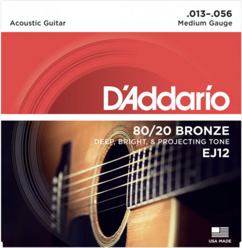 D'Addario EJ12 80/20 Bronze Acoustic Medium, 13-56 струны для акустической гитары