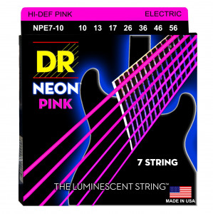DR NPE7-10 HI-DEF NEON™ струны для 7-струнной электрогитары, с люминесцентным покрытием, розовые 10 - 56