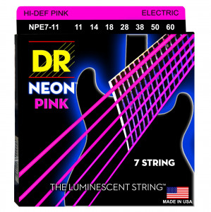 DR NPE7-11 HI-DEF NEON™ струны для 7-струнной электрогитары, с люминесцентным покрытием, розовые 11 - 60