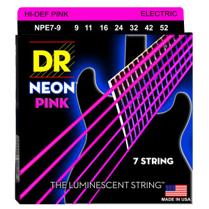 DR NPE7-9 HI-DEF NEON™ струны для 7-струнной электрогитары, с люминесцентным покрытием, розовые 9 - 52