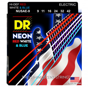 DR NUSAE-9 HI-DEF NEON™ струны для электрогитары, с люминесцентным покрытием, в палитре цветов американского флага 9 - 42