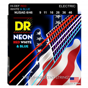 DR NUSAE-9/46 HI-DEF NEON™ струны для электрогитары, с люминесцентным покрытием, в палитре цветов американского флага 9 - 46