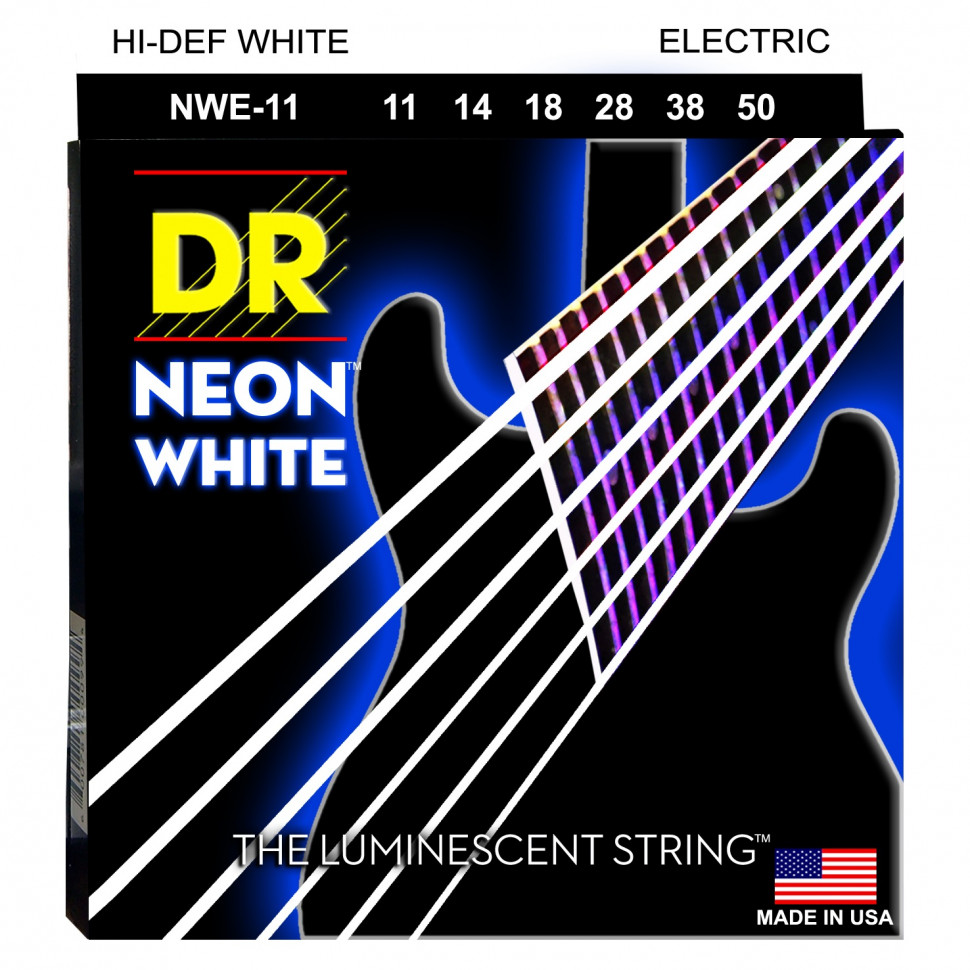 DR NWE-11 HI-DEF NEON™ струны для электрогитары, с люминесцентным покрытием, белые 11 - 50
