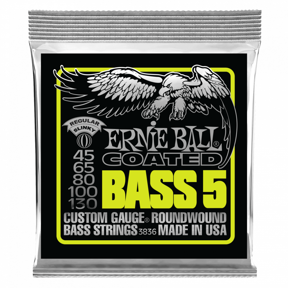 Ernie Ball 3836 Coated Regular Slinky, 45-130 струны для 5-ти струнной бас-гитары