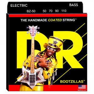 DR BZ-50 - BOOTZILLAS™ - подписные струны Bootsy Collins для 4-струнной бас-гитары, прозрачное покрытие, нержавеющая сталь, 50 - 110
