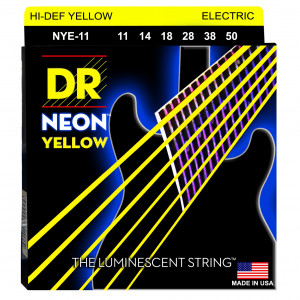 DR NYE-11 HI-DEF NEON™ струны для электрогитары, с люминесцентным покрытием, жёлтые 11 - 50