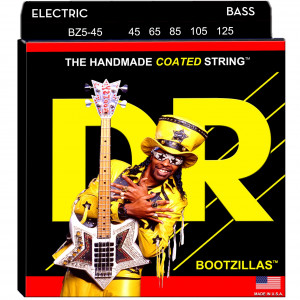 DR BZ5-45 - BOOTZILLAS™ - подписные струны Bootsy Collins для 5-струнной бас-гитары, прозрачное покрытие, нержавеющая сталь, 45 - 125