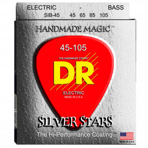 DR SIB-45 - SILVER STARS™ - струны для 4-струнной бас-гитары, прозрачное покрытие, посеребрёные, 45 - 105