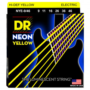 DR NYE-9/46 HI-DEF NEON™ струны для электрогитары, с люминесцентным покрытием, жёлтые 9 - 46