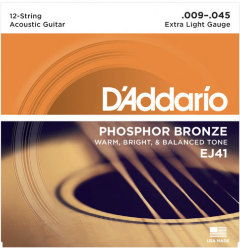 D'Addario EJ41 Phosphor Bronze 12-String Acoustic Extra Light, 9-45 струны для акустической гитары