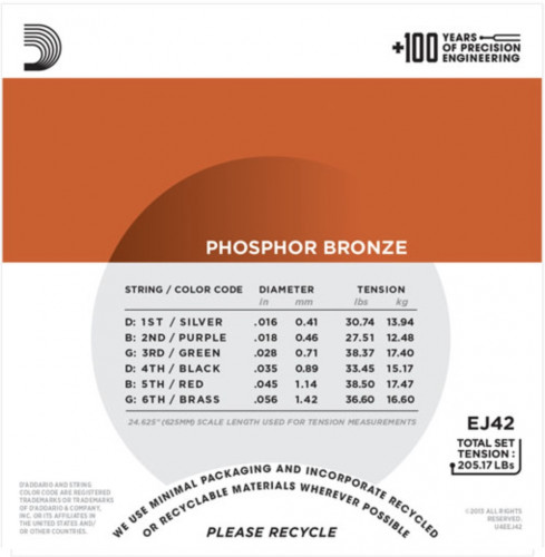 D'Addario EJ42 Phosphor Bronze Resophonic Guitar Strings, 16-56 струны для акустической резонаторной гитары