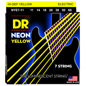 DR NYE7-11 HI-DEF NEON™ струны для 7-струнной электрогитары, с люминесцентным покрытием, жёлтые 11 - 60