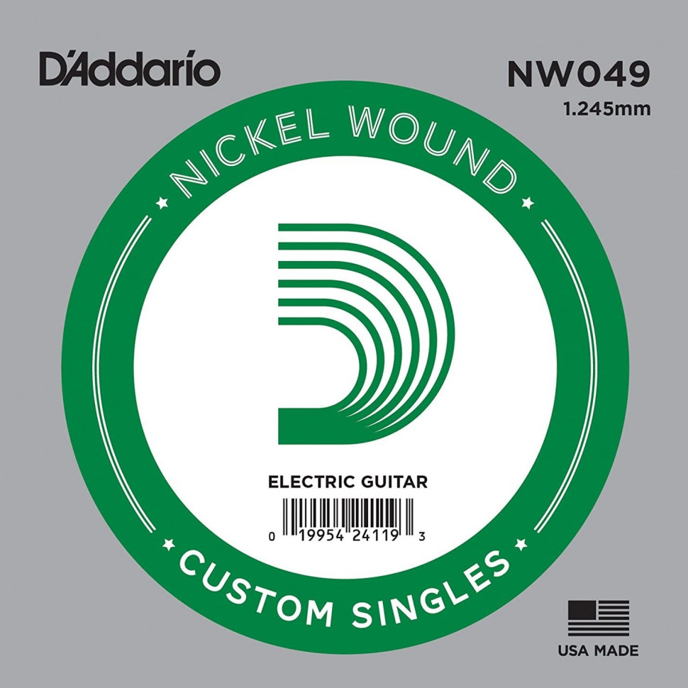 D'Addario NW049 - одиночная струна для электрогитары, .049 обмотка никель