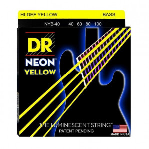 DR NYB-40 HI-DEF NEON™ струны для 4-струнной бас- гитары, с люминесцентным покрытием, жёлтые 40 - 100