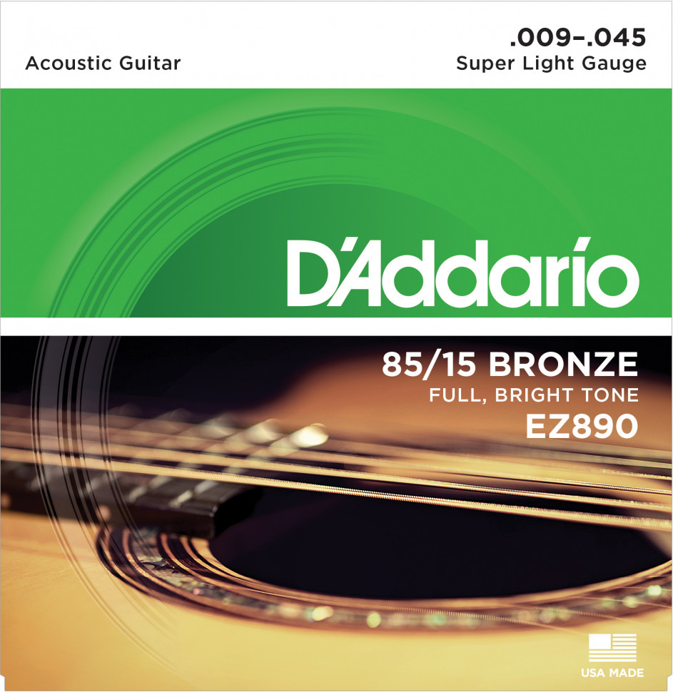 D'Addario EZ890 85/15 American Bronze Acoustic Super Light, 9-45 струны для акустической гитары