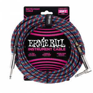 Кабель инструментальный Ernie Ball 6063 прямой-угловой 7,62 м, черно-бело-красный