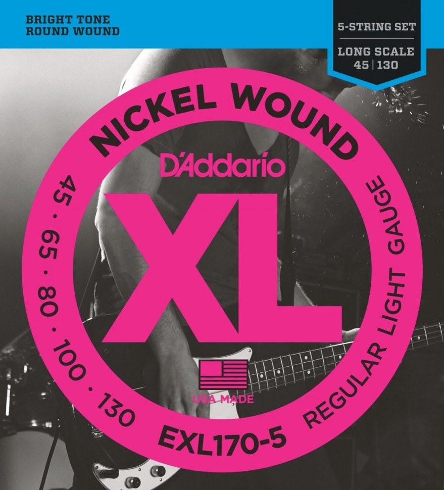 ​Струны для бас-гитары D'Addario EXL170-5 Light 5 String Long Scale Nickel Wound 45-130