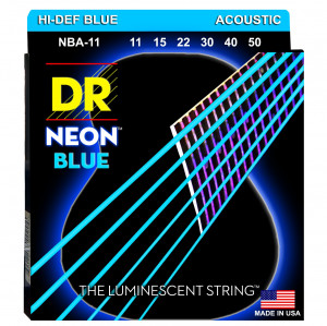 DR NBA-11 HI-DEF NEON™ струны для акустической гитары, с люминесцентным покрытием, синие 11 - 50