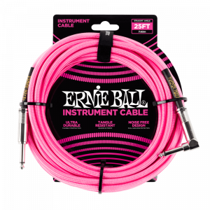 Кабель инструментальный Ernie Ball 6065 прямой-угловой 7,62 м, неоновый розовый