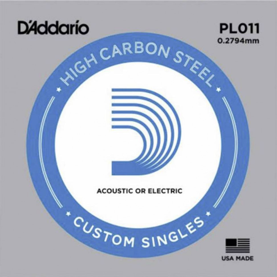 Одиночная струна D'Addario PL011 plain steel для электро или акустической гитары