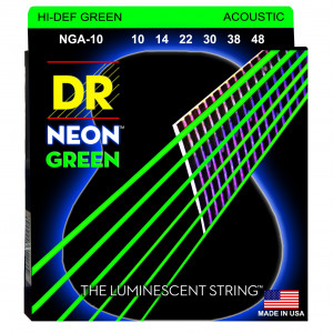 DR NGA-10 HI-DEF NEON™ струны для акустической гитары, с люминесцентным покрытием, зелёные 10 - 48