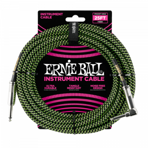 Кабель инструментальный Ernie Ball 6066 прямой-угловой 7,62 м, черно-зеленый