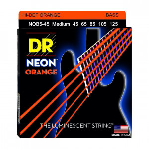 DR NOB5-45 HI-DEF NEON ORANGE струны для бас-гитары 45-125 с люминисцентным покрытием