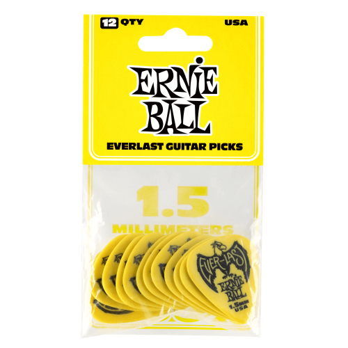 Ernie Ball 9195 Everlast медиаторы 1,5 мм, желтый, упаковка 12 шт