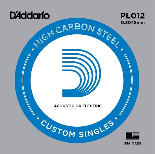 Одиночная струна D'Addario PL012 plain steel для электро или акустической гитары