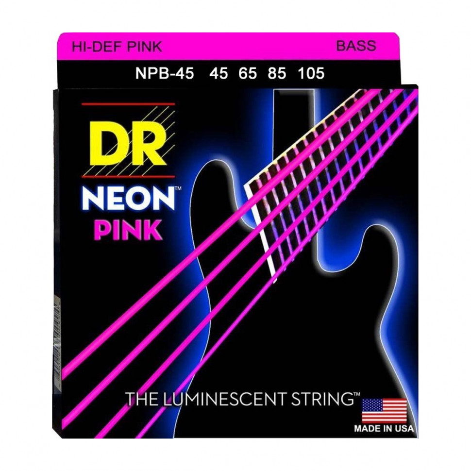 DR NPB-45 HI-DEF NEON PINK струны для бас-гитары 45-105 с люминисцентным покрытием