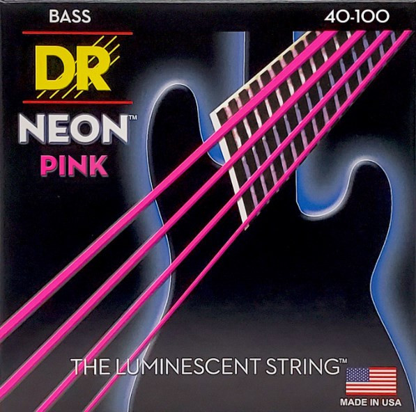 DR NPB-40 HI-DEF NEON™ струны для 4-струнной бас- гитары, с люминесцентным покрытием, розовые 40 - 100